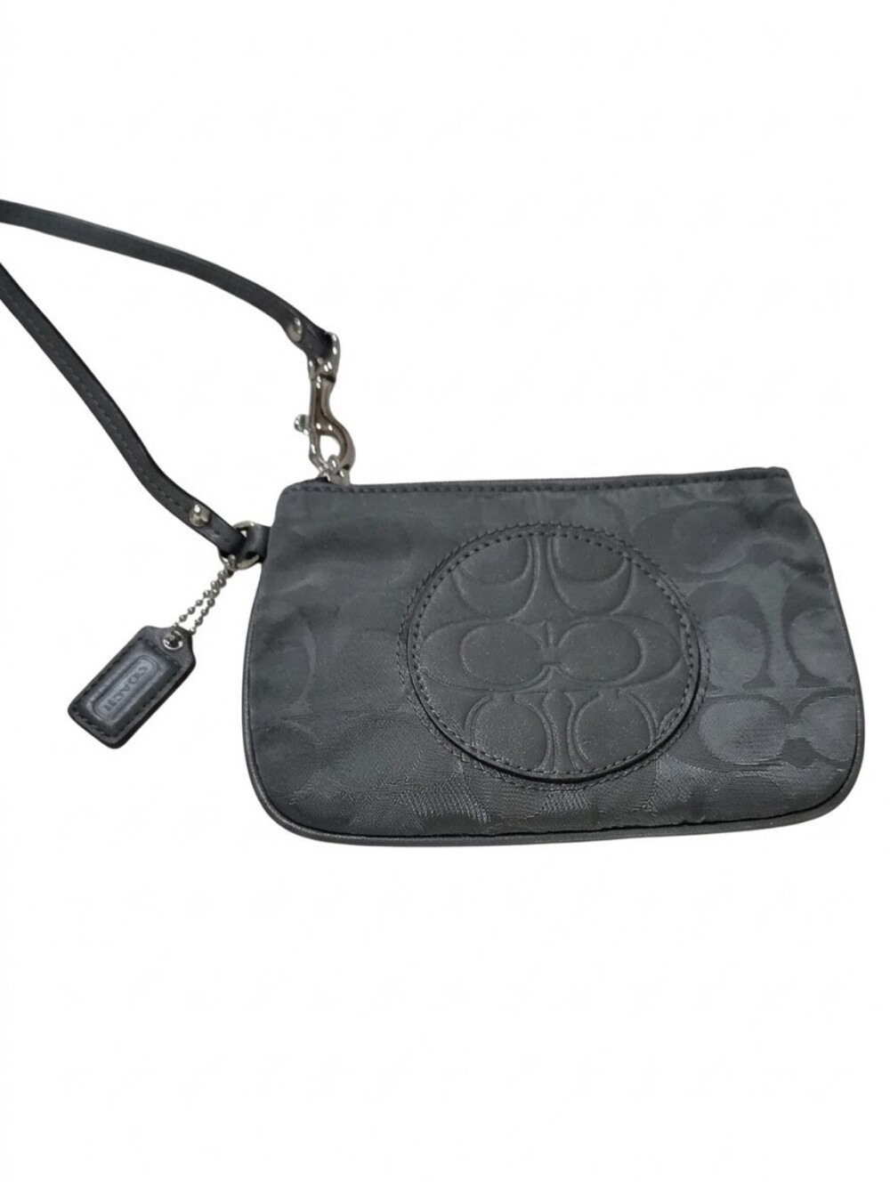 Coach Charcoal Gray Signature Wristlet with Leather Strap